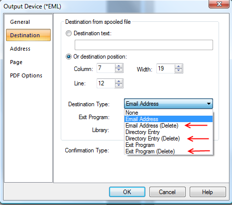 Destination Delete options