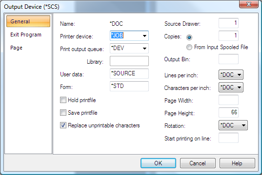 Print SCS Settings General tab