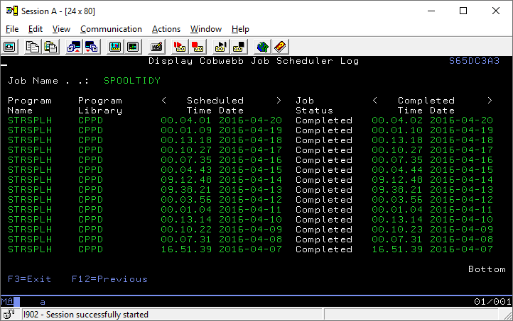 Cobwebb Job Scheduler Log