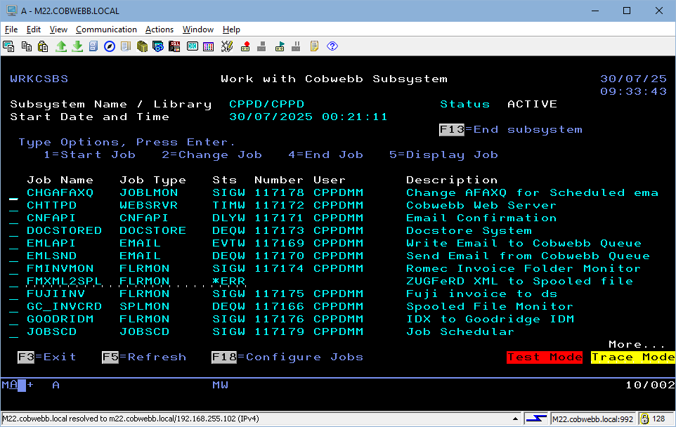 Work with Cobwebb subsystem